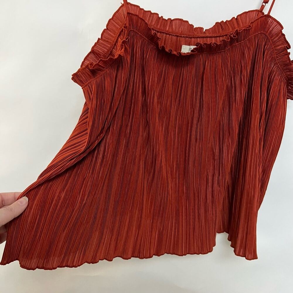 Madewell Pleated Tank Top Rust Orange Spaghetti Strap Plisse Flowy Size XL - Picture 5 of 6